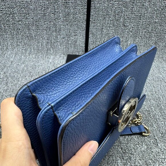 GUCCI Interlocking G Blue Leather Shoulder Bag 650-081525 - Picture 5 of 15